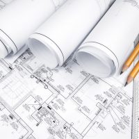 High angle view on the plan of electrical installation